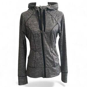 90 Degree Black Gray Zip-Up Hoodie Workout Jacket Athleisure Runner Thumb Holes
